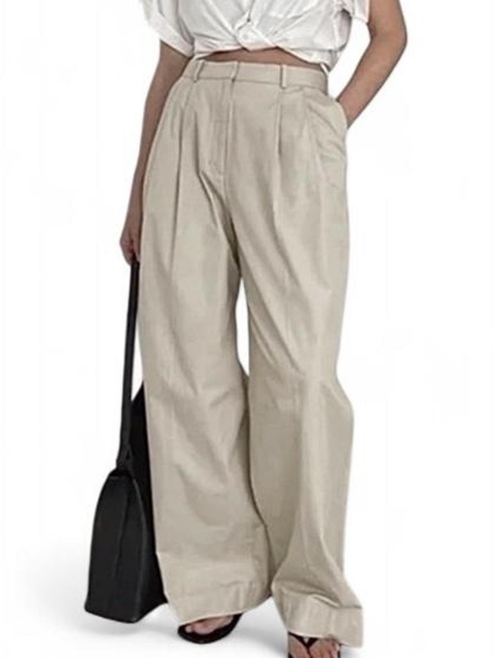COS cream wide leg pants with pleats
